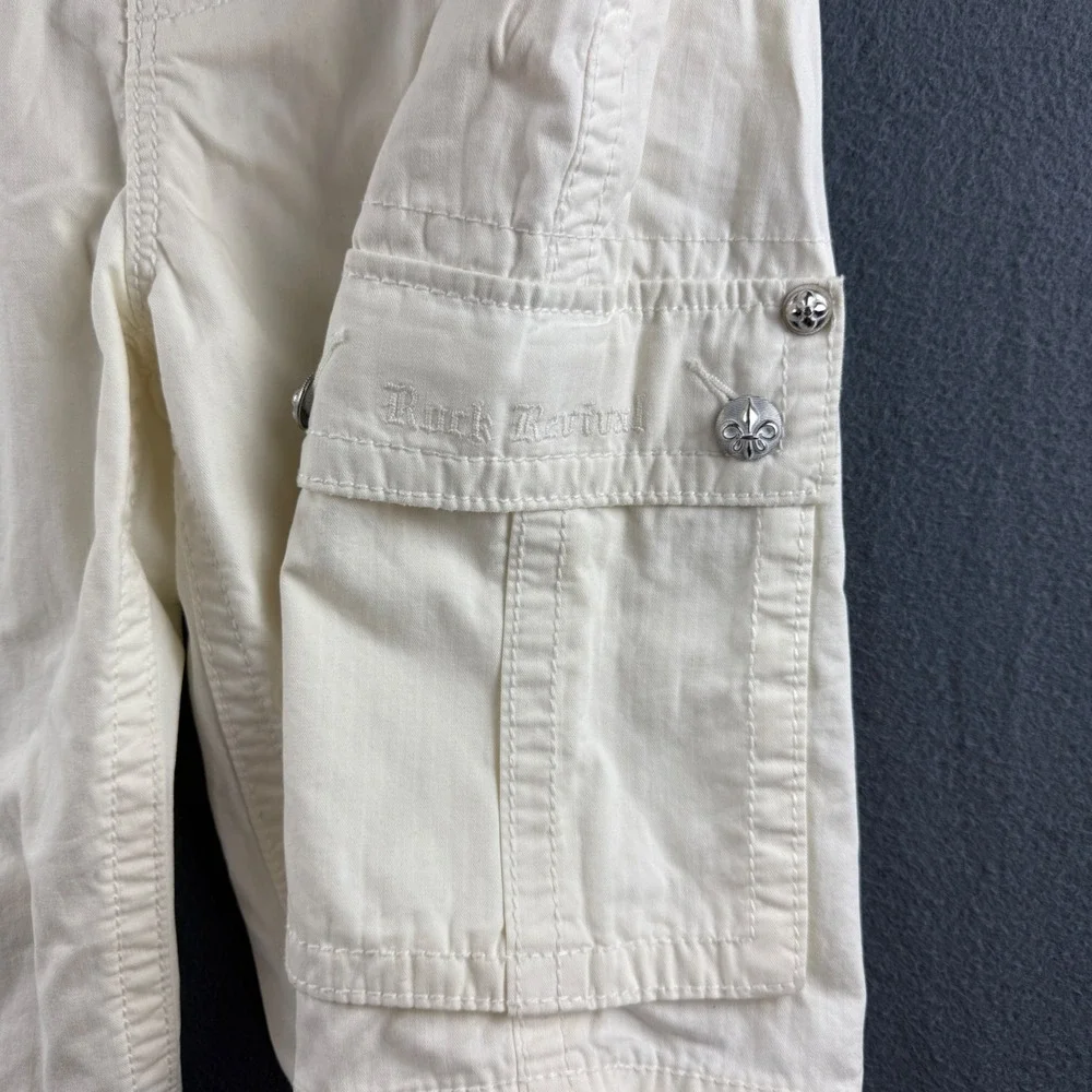 Rock Revival Shorts Men's 38 (Fits 40) White Cargo Slim Fit Embroidered Y2K